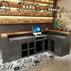 Customized Commercial Wooden Counter Restaurant Bar Table Reception Counter with Chair - Image 3