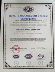 Quallity quality management system certificate certificate from Hangzhou Fuhan Garment Accessories Co., Ltd.