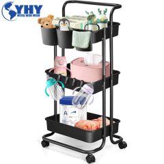 3-Tier Utility Cart Storage Rolling Cart with Casters - Image 5
