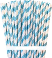 Light Blue White Biodegradable Striped Paper Straws Paper Drinking Straws for Party - Image 1
