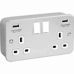 Metal USB Charger Clad Plugs Socket Material Metal No of Switch 2 Warranty 6 Month Pin Type 3 Pin Socket Socket With Shutter - Image 1