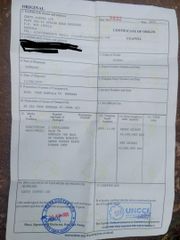 CERTIFICATE OF ORIGIN certificate from CENTS COFFEE LTD