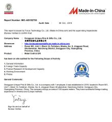 Bureau Veritas Report certificate from Dongguan Unique Pins & Gifts Co., Ltd.