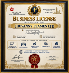 Business License certificate of Jhovanny D Flames – certificate photo, supplier certificates section