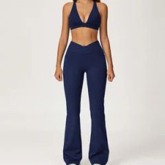 Customize Your Own Brand/Logo Low MOQ V-Shaped Fitness Bra, High-Waisted Flared Pants with Pockets Women Gym Fitness Clothes - Guangzhou RJ Clothing Co., Ltd.