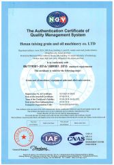ISO 9001 certificate from Henan Taixing Grain and Oil Equipment Co., Ltd.