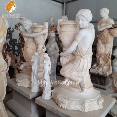 Detailed Carving Large Outdoor Marble Figure Planters for Sale - Image 1