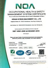 ISO 45001 certificate of HENAN NYBON MACHINERY CO., LTD. – certificate photo, supplier certificates section