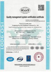 ISO9001:2015 certificate from YongKang RunYan Hardware Products Co., Ltd.