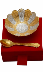 4 Inch Brass Kamal Bowl, For Gifting Purpose Shape Lotus Colour Golden Material Brass With Spoon Yes Size/Diameter 4 - Image 2