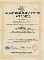 IOS9001:2015 certificate of Hangzhou Hengli Metal Processing Co., Ltd. – certificate photo, supplier certificates section
