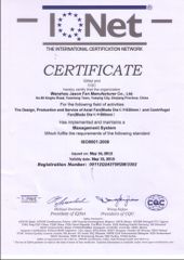 ISO 9001 certificate of Wenzhou Jason Fan Manufacturer Co., Ltd. – certificate photo, supplier certificates section