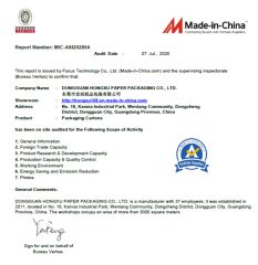 Report certificate from DONGGUAN HONGXU PAPER PACKAGING CO., LTD.