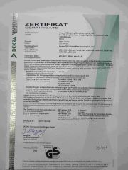 GS certificate from Ningbo OE Lighting Manufacturing Co., Ltd.