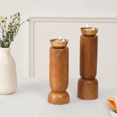 Mango Wood candle Stand Size 6 Inch & 8 Inch Material Mango Wood & Iron Finish Natural & Powder Coated Available Sizes 6 Inch & 8 Inch - Image 3