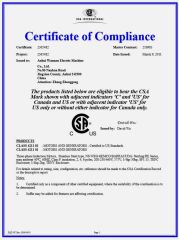 CSA certificate from Anhui Wannan Electric Machine Co., Ltd.
