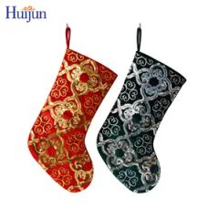 Custom Crafted 19 Inch Christmas Stocking with Sequins Embroidered Holiday Party Decor Supplies - Image 1