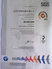 ISO9001:2008 certificate from Dongguan Dewei Wire Co., Ltd.