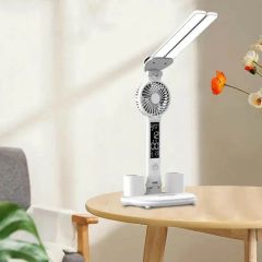 Rechargeable Table Lamp for Study, Desk Lamp Reading Light LED Table Light with Fan, LED Clock Display Reading Light - Image 1