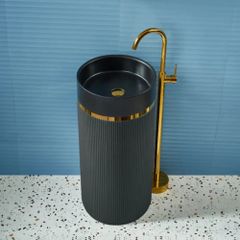 Artificial Stone Pedestal Basin Shape Round Material Stone Mount Type Floor Mounted Size/Dimension 400X400X860mm Wash Basin Type Full Pedestal - Image 2