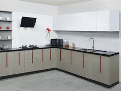 MDF and PVC Modern L Shape Modular Kitchen Colour Yellow Appearance Modern Material MDF and PVC Finish type Polished Door Finishing - Image 2
