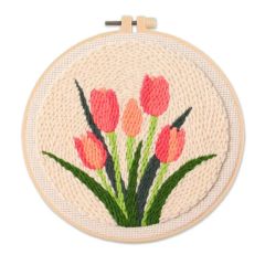 DIY Handwork Embroidery Hoop Kit with Flower Embroidery Threads & Punch Needle Sewing & Weaving Toys - Image 1