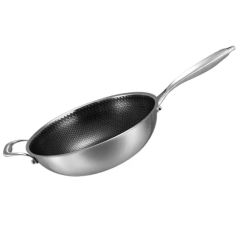 High Quality Metal Cookware Single Welded Handle Honeycomb Non Stick Pan 3-Ply Stainless Steel Cooking Pan Wok - Yiwu Cassue Trading Co., Ltd