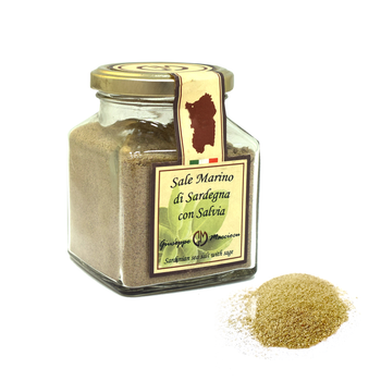 Sardinia sea salt with grinded sage 210gr glass jar with metal cap - Giuseppe Macciocu SNC - Italy