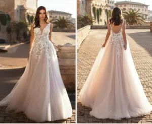 Lace V-Neck Bridal Gown Champagne Blush Wedding Dresses Lb1723 - Suzhou Leader Apparel Co., Ltd. - China