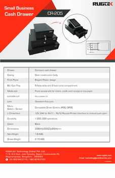 Fully Automatic CR 205 CASH DRAWERS, For Restaurant Color Black Lock Positions 3 Interface Type Rj12 Tray Size 5 Bill/5 - NE Software Solutions - India