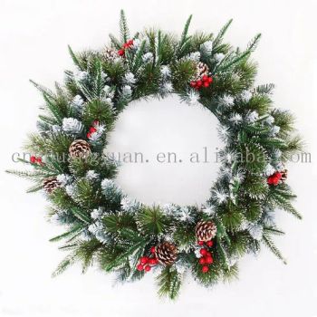 New Design Christmas Pine Needle with White Wreath for Holiday Wedding Party Decoration Supplies Hook Ornament Craft Gifts - Yiwu Shuangyuan Christmas Artware Co., Ltd. - China