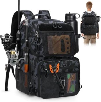 45L Fishing Backpack Bag with Rod Holders & Rain Cover Large Water-Resistant Tackle Bag - Quanzhou Sheng He Xing Bag Co., Ltd. - China