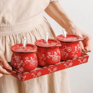 Kitchen Accessories Sets Ceramic Canister Jars Storage Set with Tray - GENOL CERAMICS CO.,LTD - China