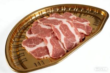 Disposable Plastic Pet Food Tray Eco-Friendly Blister Golden Yellow Plastic Meat Food Pack Tray Peach Blossom Fan-Shaped Popular Tray - Henan First Rise Technology Co., Ltd - China