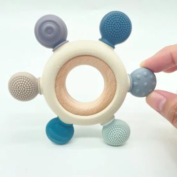 Factory Custom Cute BPA Free Silicone Baby Teethers Beech Wood Teether Baby Feeding Chewing Teething for Baby - Dongguan Wanghong Silicone Rubber Products Co., Ltd - China