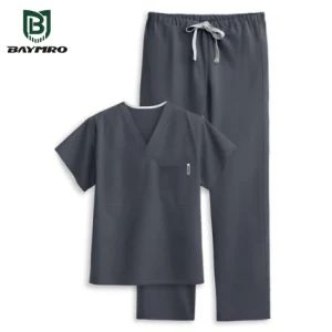 Grey Polyester Short Sleeves Medical Clothing Uniforms Hospital Scrubs - Baymro Safety China Co., Ltd. - China