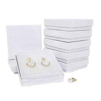a Set of White Jewelry Boxes with Soft Linings Holding Heart Shaped Diamond Inlaid Pearl Earrings and a Pearl Ring Ideal for Stora - Qingdao Jiayinda Packaging Co., Ltd. - China