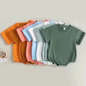 Newborn Infant Toddler Boys Girls Clothes Blank Short Sleeve Oversized Bodysuit Organic Cotton T-Shirt Baby Bubble Romper - Yiwu YoYo Betty Apparel Co., Ltd. - China