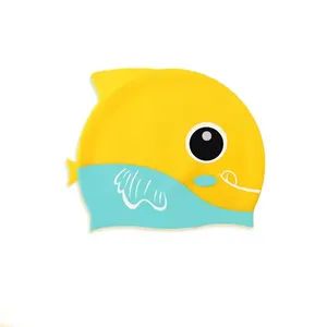 Aqua Waterproof Silicone Cartoon Fish Prints Silicone Swim Cap Children Junior Kids Boy Girl Swim Hats - Shenzhen Zhifengda Sports Co., Ltd. - China