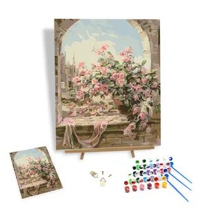 Custom European Style Flowers Vase on The Windowsill Handmade DIY Oil Painting by Numbers - Ningbo Hardwork Art & Craft Co., Ltd. - China