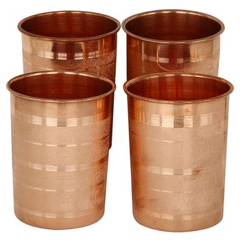 Copper Glass Shape Round Design Plain Capacity 300 ml Microwave Safe Yes Pattern Ancient Design Number Of Piece 4 Piece Color Enchanting - Surya Handicrafts, India - India