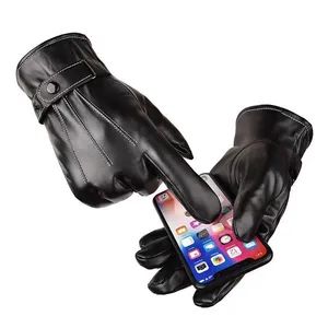Winter Warm Three Lines Plus Outdoor Sports Cycling Touch Screen Full Finger Leather Gloves for Men - Ningbo Youkiunite Imp &Exp Co., Ltd - China