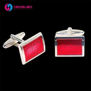 Silver Plated Rectangular Cufflink Button with Transparent Red Paint - Henglan Gifts Limited - China