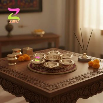 Metal Diwali Decorative brass Diya Type Metal Color Golden Design Round Feature 6 Diyas Occasion Diwali Lighting Type - Zee Metal Collection - India