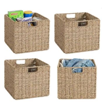 Folding Seagrass Storage Basket Decorative Storage Cube for Pantry Shelf Organization - Deqing Mountlume International Trading Co., Ltd. - China
