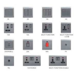 Abuk Home Light Wall Power 2 Gang 2 Way Switches Stainless Steel Panel Plug UK Electrical Sockets and Switches with USB - Wenzhou Mvava Electrical Technology Co.,Ltd - China