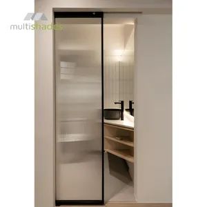 Multishades Minimalist Frameless Aluminum Waterproof Patio Bathroom Shower Office Interior Double Glass Sliding Steel Security Door - Foshan Multishades Group Co., Limited - China