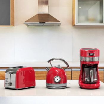 Red Retro Coffee Maker Toaster 2 Slice Breakfast Electric Tea Pots Kettles with Thermometer Toaster and Kettle Set 3 in 1 - Ultron Technology (Foshan) Co., Ltd. - China