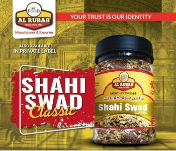 Al Rubab Shahi Swad- Natural Mouth Freshener Texture Natural Blend Natural Composition All-natural Flavor Coconut, Mint, Roasted Almonds, Fennel Seeds, Flax Seeds, Peppermint, Mesri, - Al Rubab Foods - United Arab Emirates