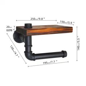 Toilet Paper Holder with Shelf Rustic Wooden Shelf and Black Iron Pipe Hardware Paper Towel Holder Wall Mount for Bathroom - Hebei Hanghong Trading Co., Ltd. - China